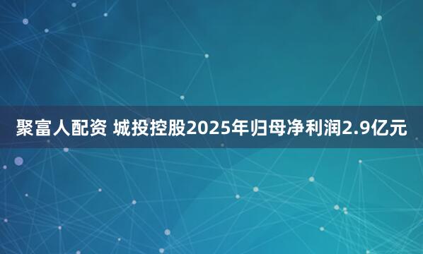聚富人配资 城投控股2025年归母净利润2.9亿元