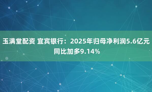 玉满堂配资 宜宾银行：2025年归母净利润5.6亿元 同比加多9.14%